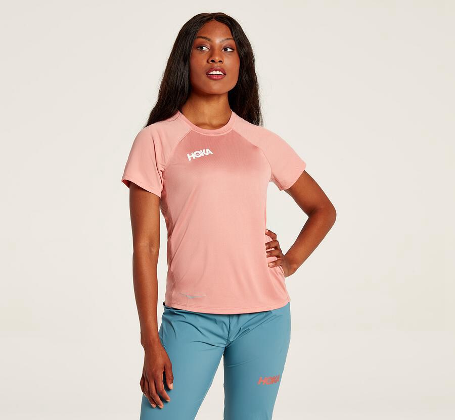 Hoka One One Top Dame - Performance Kort Sleeve - Lyserød - 410726ZRE